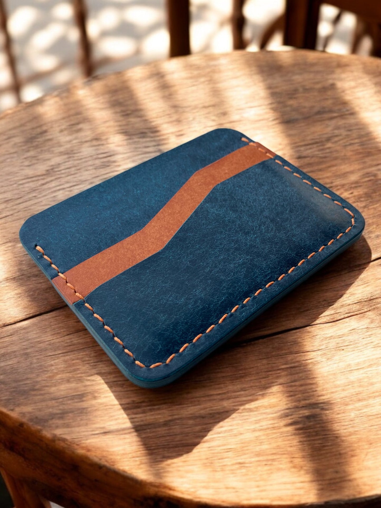 Arkos lederen kaarthouder in blauw en cognac