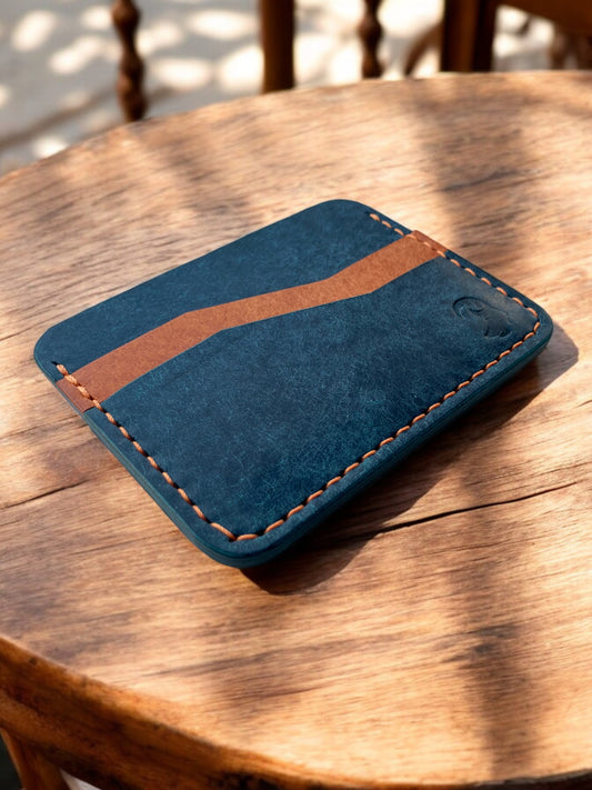 Arkos lederen kaarthouder in blauw en cognac