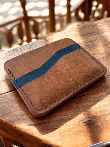 Arkos lederen kaarthouder in cognac en blauw