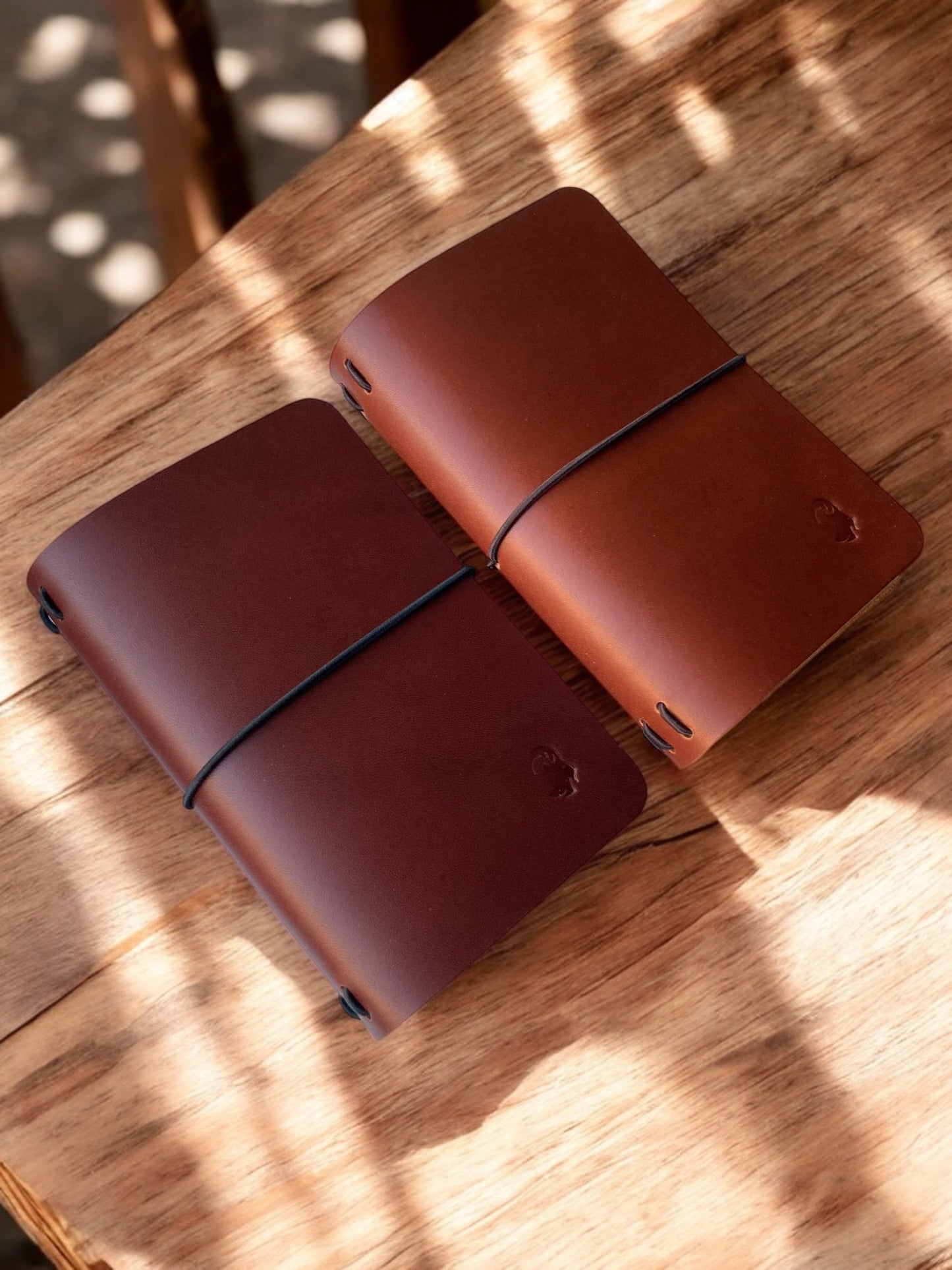 Notebook Cover in Midori-stijl in cognac en donker cognac leder